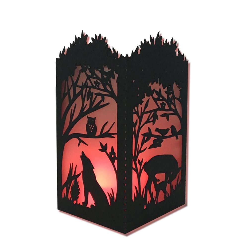 Yovente 50pcs Laser Cut Paper Candle Holder,Forest Handmade Asian Oriental paper Light Night Lamp Shade Art Gift Home Christmas Vintage Bedroom Bedside Garden Living Room, Forest-Gold