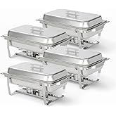 Alpha Living 4 Pack Chafing Dish Full Set – Stainless Steel Catering Chafer with Lids, Pans & Fuel Holders – Buffet Food Warmers for Parties, Events & Weddings – Alpine Gray Handles