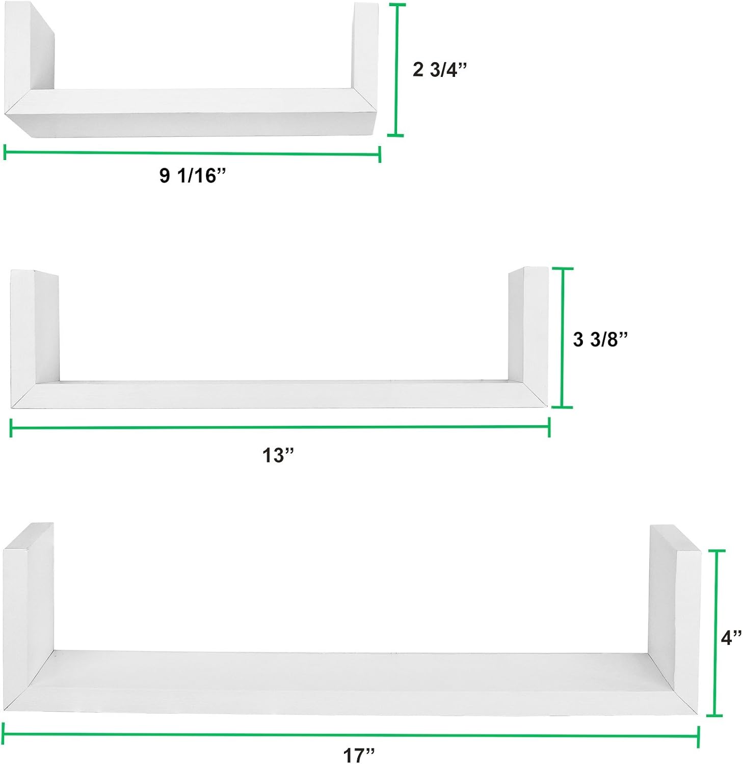 Greenco Set of 3 Floating U Shelves, White Finish: Home & Kitchen