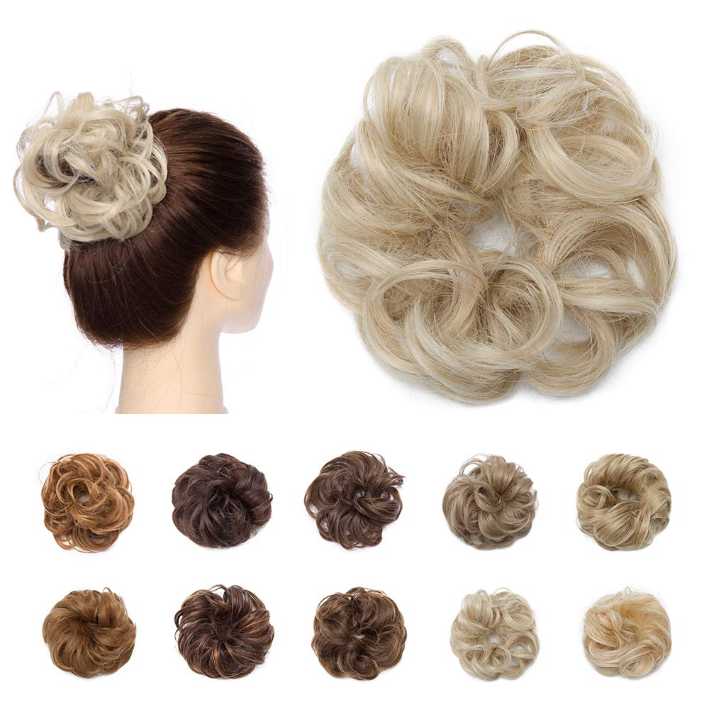Silk-co Blond Hair Bun Scrunchy Scrunchie Bun Short Messy Hair Bun Donut Hair Updo Hairpiece Ribbon Ponytail Extensions