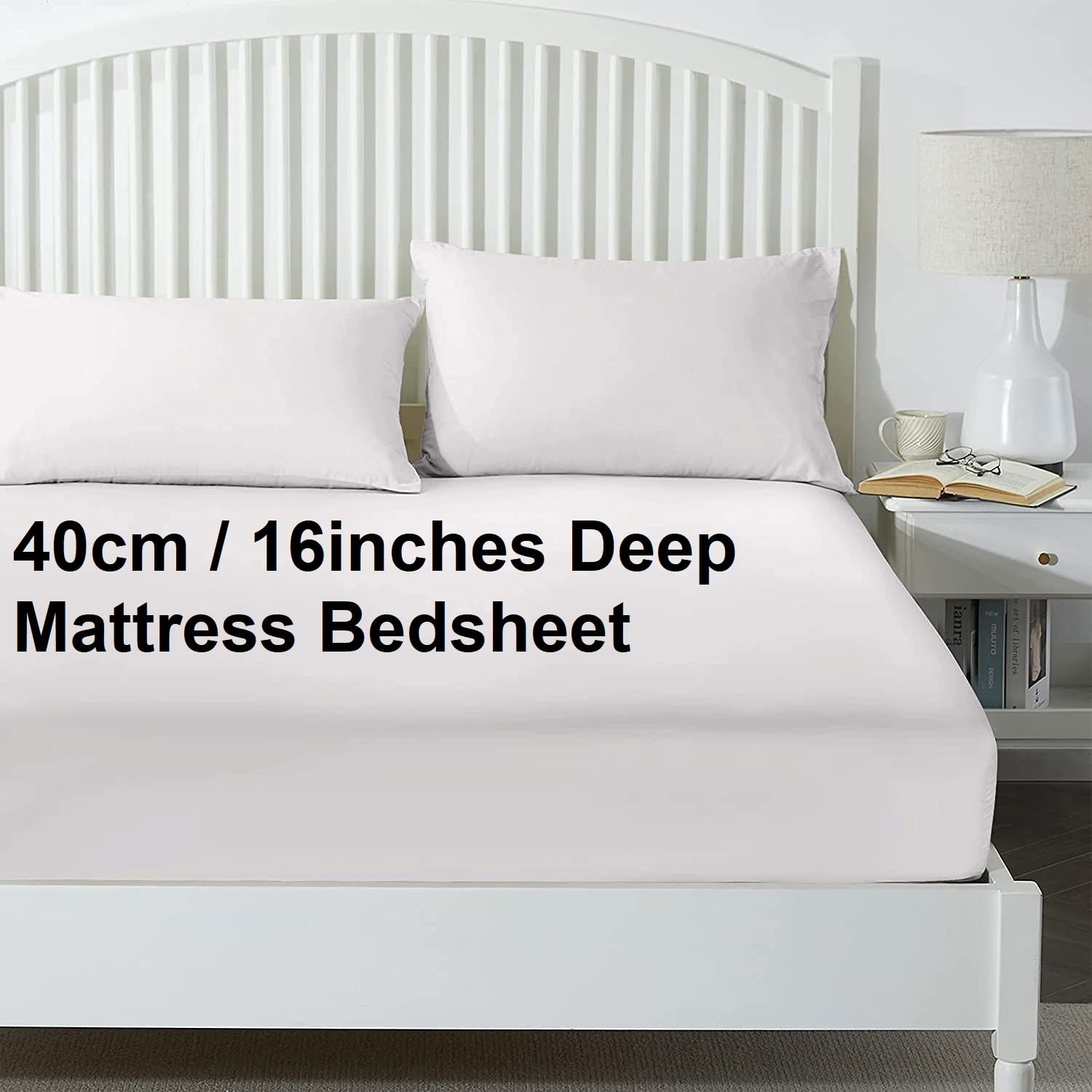 CICK Fitted Bed Sheets Super King 16"/ With 2 Pack Pillowcases - Breathable Cotton 300 Thread Count Extra Deep Super King Fitted Sheets For Home & Hotel (Super King, 40cm Deep)