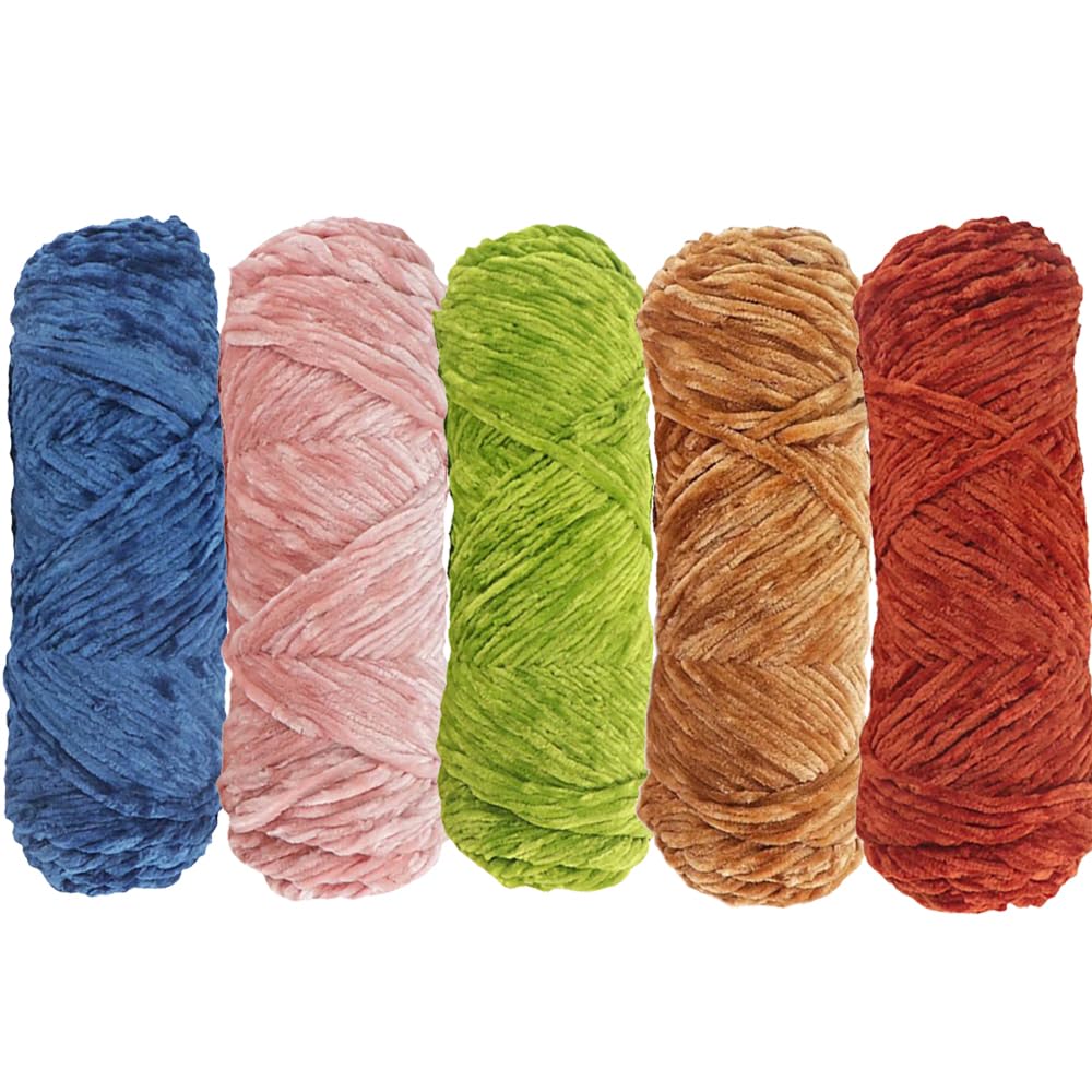 5pcs Yarn Velvet Knitting Yarn Super Soft Crochet Ball Craft Multi Colors(Blue, Pink, Green, Khaki,Orange-Red), Ideal for Beginners, Kids Crafts