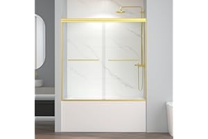 ENSO SENKA 60" W x 58" H Bypass Bathtub Shower Door, Semi-Frameless Double Sliding Glass Tub Door, SGCC Certified 1/4" (6mm) Clear Tempered Glass, Brushed Gold Finish