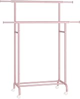 SONGMICS Double Clothes Rack on Wheels 83-120 cm Heavy Duty Pink HSR133R01