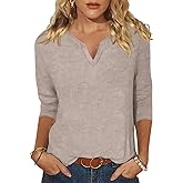 EADINVE Womens V Neck 3/4 Sleeve T-Shirts Solid Color Casual Basic Tops Summer 2024 Tees Blouses Loose Fit Pullover 2024