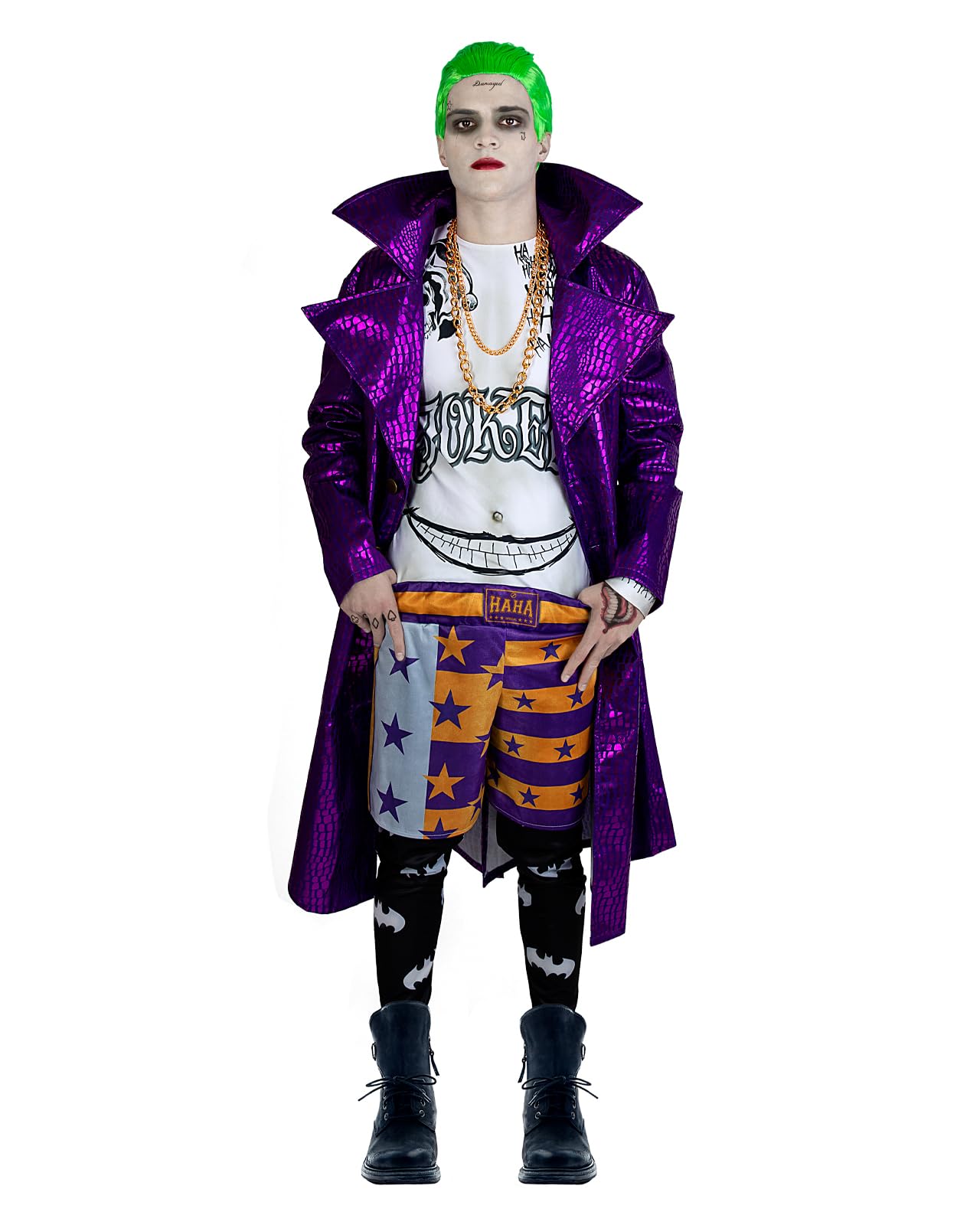 Funidelia Official Joker Costume - Suicide Squad for Men, Includes shirt, leggings, trousers, trench coat, chains, DC Comics - Costume for adults for parties, Carnival and Halloween - Size XL