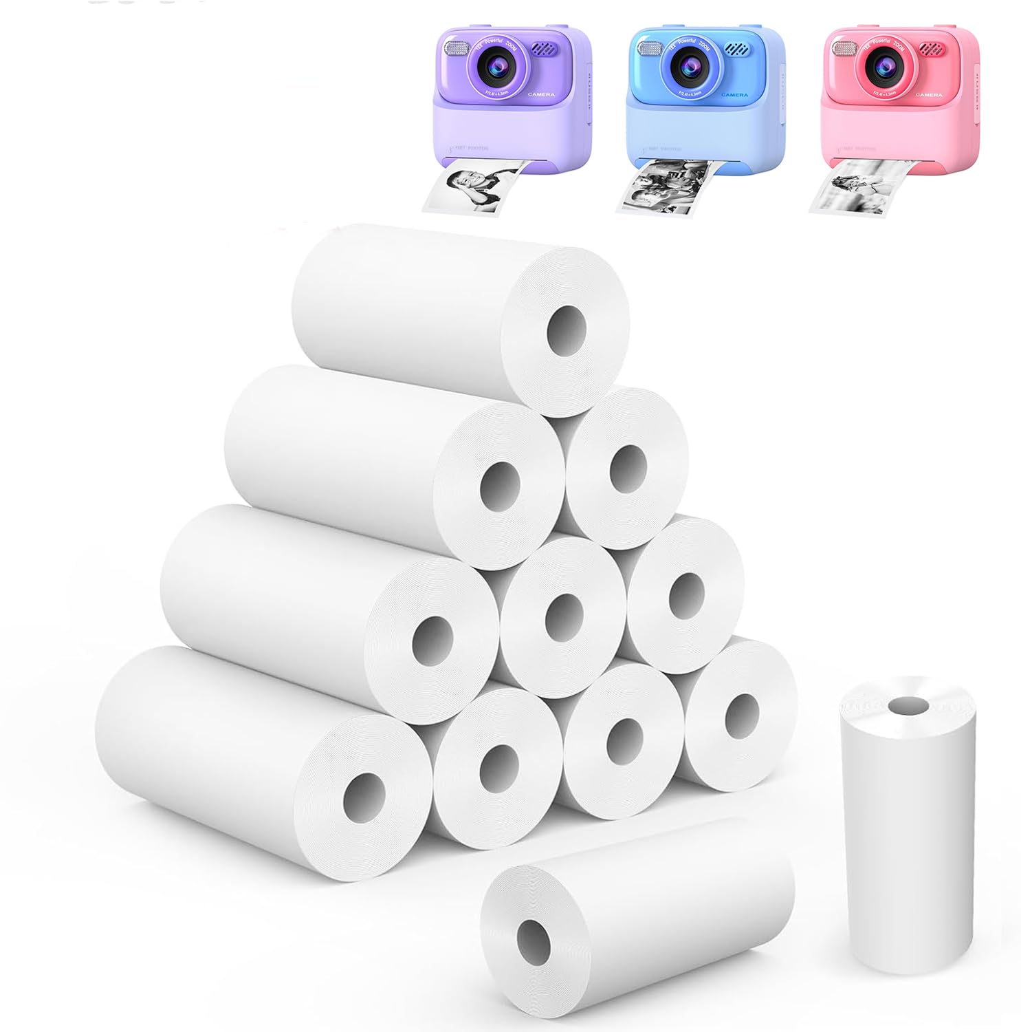 Photo 1 of 12 Rolls Thermal Print Paper for Kids Instant Print Camera Compatible with ESOXOFFER/Dylanto/Cimizi/Himont Kids Print Camera, Photo Printer HD Thermal Printing Paper Rolls (White-12)