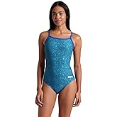 Arena Womens Performance Abstract Tiles Team Print Swimsuit Light Drop Back Training Bathing Suit