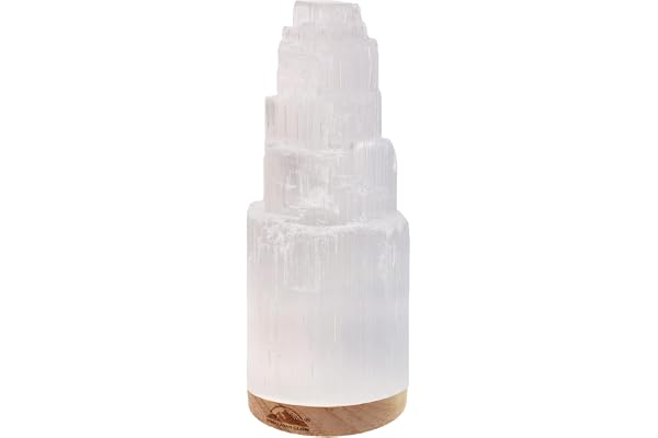 Himalayan Glow WBM Selenite Crystal Lamp, 20cm, Moroccan Skyscraper, Crystals & Healing Stones, USB, Touch Dimmer, Room Decor