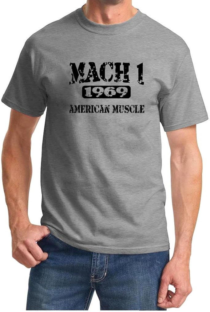 1969 Ford Mustang Mach 1 American Muscle Car Design Tshirt XL grey