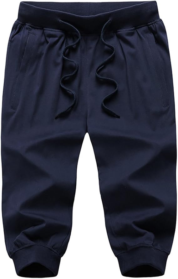 Amazon Bankiku バンキク クロップド パンツ メンズ 薄手 スポーツ スウェット トレーニングパンツ 七分丈 コットン ジャージ ハーフパンツ 大きいサイズ ミディアムパンツ 通販