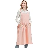 Nanxson Cotton Apron Pinafore Dress Women with Pockets Split Waterdrop Work Apron for Kitchen Baking Gardening Painting Art