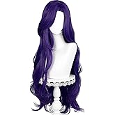 Half and Half Long Curly Purple Pony Costume Wig with Bangs 35'' Dark Purple Anime Cosplay Wigs Purple Side Part Wave Wig for Women Halloween Party Daily