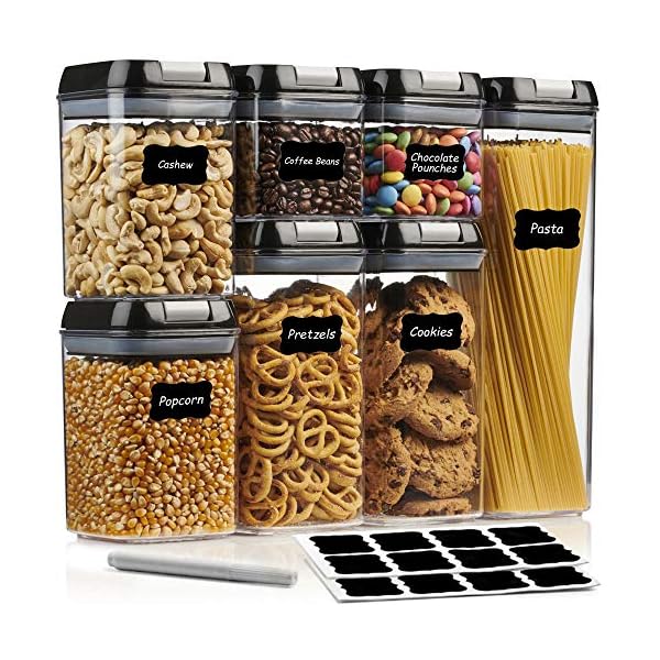 AS-Kitchen-7-Piece-Food-Storage-Container-Set-Airtight-Stackable-Kitchen-Storage-Solutions-for-Kitchen-Cupboards-and-Pantries-Clear-Plastic-Canister-with-Sealable-Lid-Free-Labels-and-Marker A&S Kitchen 7 Piece Food Storage Container Set - Airtight, Stackable Kitchen Storage Solutions for Kitchen Cupboards and Pantries - Clear Plastic Canister with Sealable Lid - Free Labels and Marker
