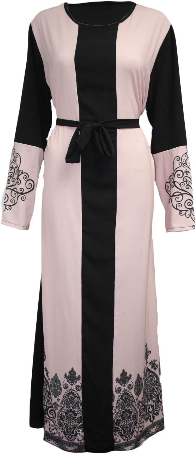 Miss Trendy Womens Ladies Belted Floral Swirl Print Long Cocktail Maxi Dress Abaya Jilbab UK