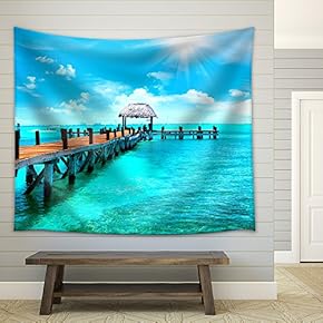 Exotic Caribbean Island. Tropical Beach Resort. Travel or Vacations Concept - Fabric Wall Tapestry Home Decor - 51x60 inches