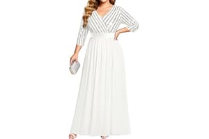 Talisea Womens Plus Size Formal Dresses - V Neck 3/4 Sleeve Sequin Prom Evening Gowns Long Maxi Dress