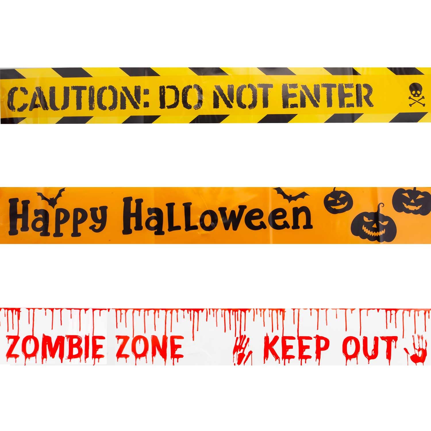 VFM - Halloween Tape Decoration Caution Tape, Zombie Zone, Happy Halloween - Childs Trick Or Treat Spooky Party Halloween Accessory 3M