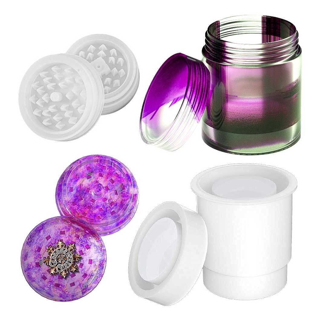 Yalulu Cylindrical Storage Bottle Resin Mold & Herb Grinder Silicone Mold, Jewelry Storage Box/Tobacco Grinder Leaf Herbal Herb Epoxy Casting Mould for Herbal Crusher DIY Crafts