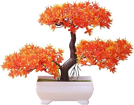 Amazon 人工鉢植えグリーンパインツリー快適な模倣盆栽シミュレーション人工鉢植えの装飾ホームデコレーション 緑の葉を治療する 装飾的な植物 メンテナンスは不要 Color Sunset Red 人工観葉植物 オンライン通販
