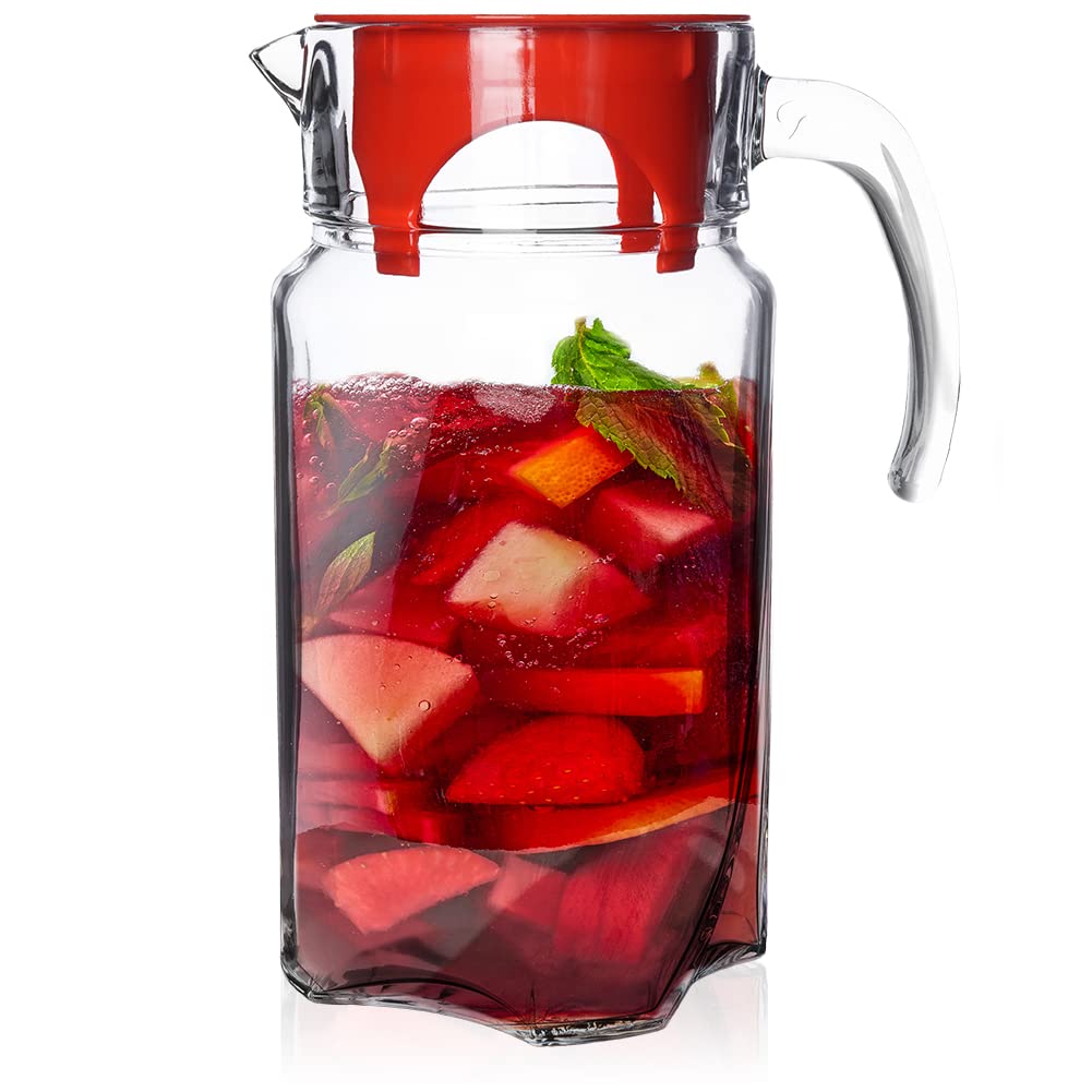 ORION GROUP Luna Glass Carafe 1.75 L with Lid and Spout for Homemade Drinks Iced Tea Milk Coffee Wine