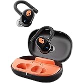 Skullcandy Push Play Active Wireless Earbuds, Bluetooth Headphones, Noise Isolating Fit, 34 Hrs Battery, Secure-Fit Over-Ear Hanger, Sweat Water Resistant, Microphone for iPhone Android - Black/Orange