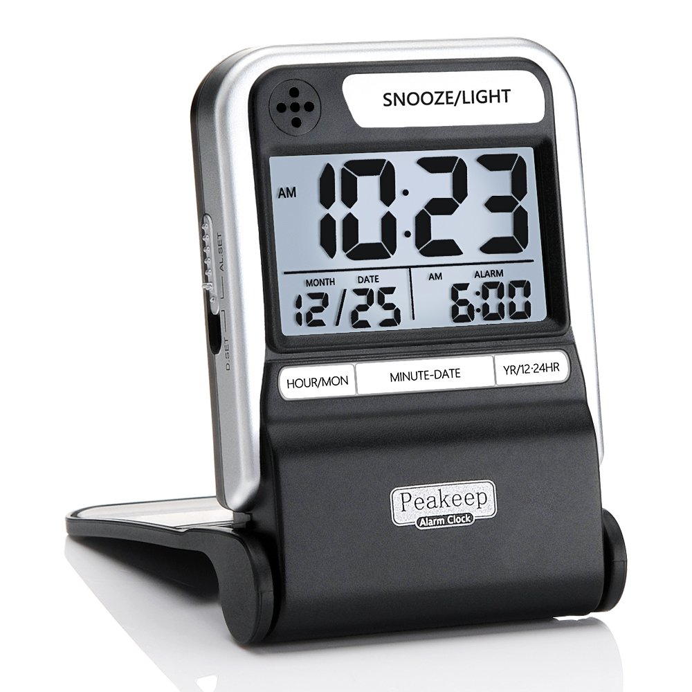 Peakeep Ultra Compact Battery Travel Alarm Clock with Calendar
