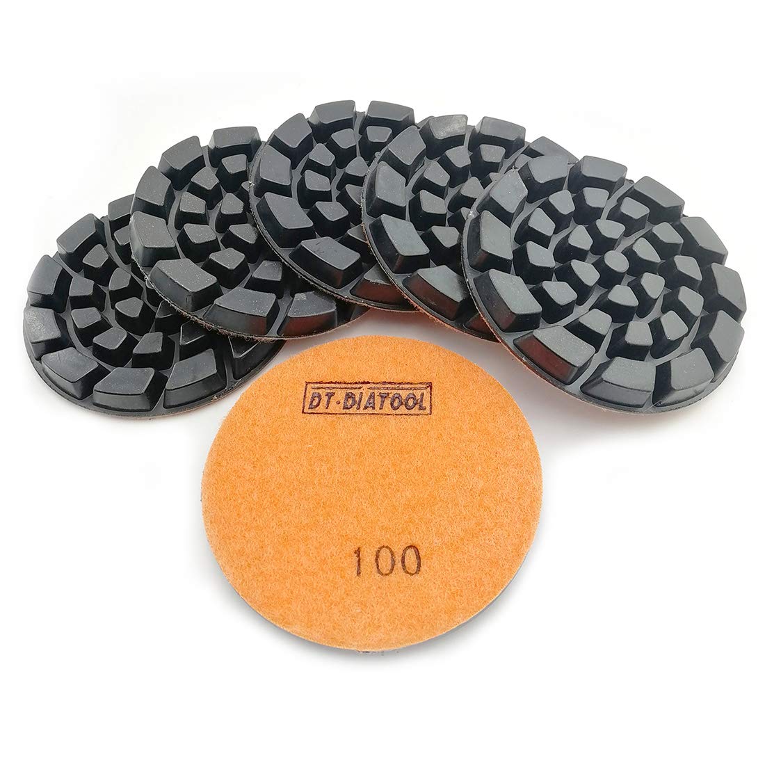 DT-DIATOOL Diamond Concrete Polishing Pads for Dry or Wet Polishing Concrete Cement Terrazzo Floor Diameter 100mm Grit 100 Pack of 6