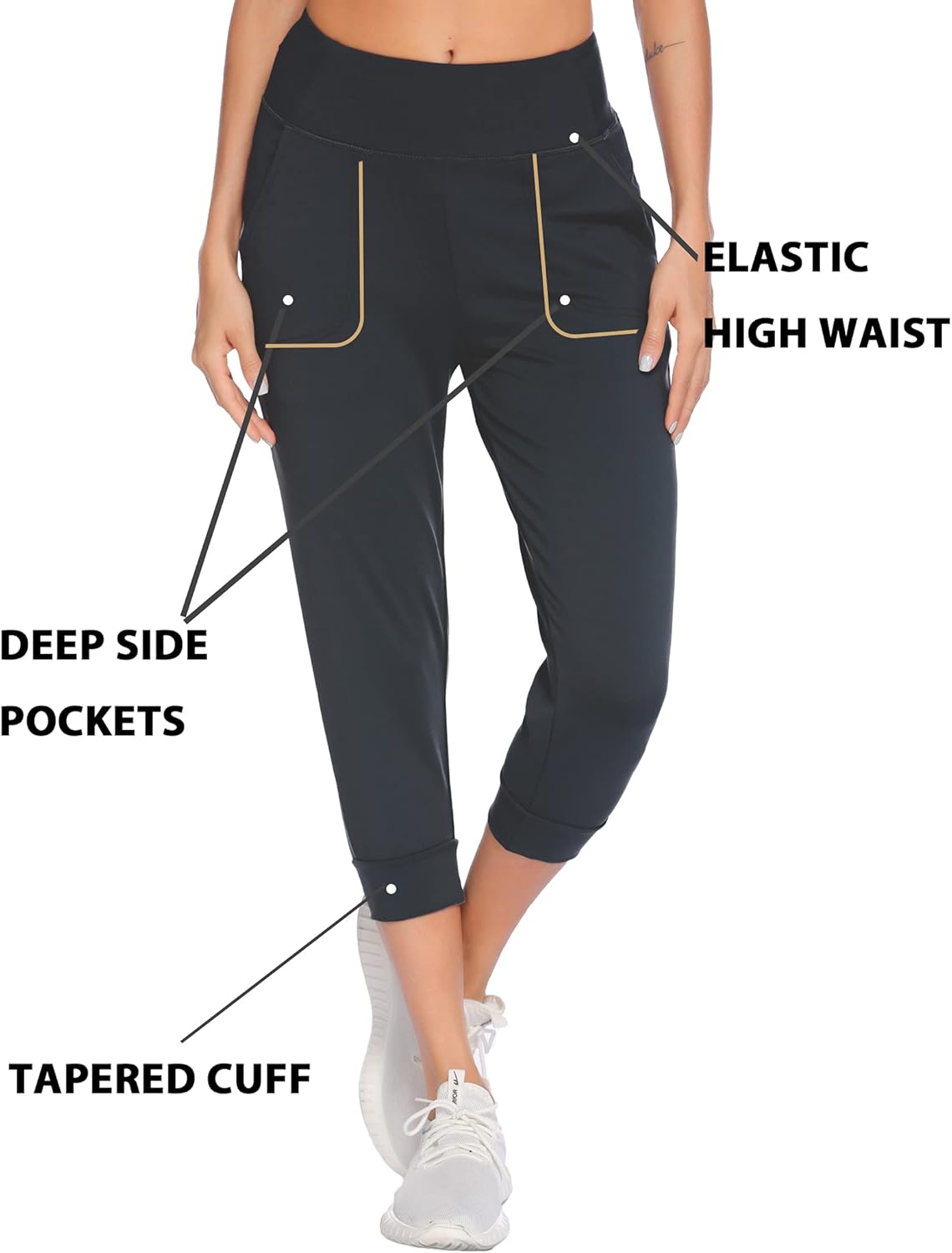 COOrun Women Joggers High Waist Sweatpants Yoga Pants with Pockets Lounge Workout Capri: Clothing