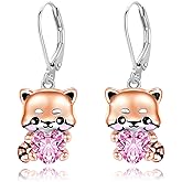 CUOKA MIRACLE Red Panda Earrings for Women 925 Sterling Silver Animal Cute Panda Earring Dangle Drop Earrings Jewelry Gift for Women Friends on Birthday Mother's Day