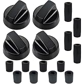 Upgraded 4 Pack Black Control Knobs with 12 Adapters Compatible for Most Oven, Stove, Range (Kenmore, Frigidaire, Amana, Whirlpool), RV, Toaster Oven &amp; BBQ Grill - Focus on D-Hole Size