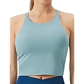 THE GYM PEOPLE Women's Cross Back Sports Bra Halter Neck Workout Crop Tank Tops with Removable Pads
