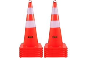 VEVOR Safety Cones, 10PCS 28" Traffic Cones, PVC Orange Construction Cones, 2 Reflective Collars Traffic Cones with Weighted 