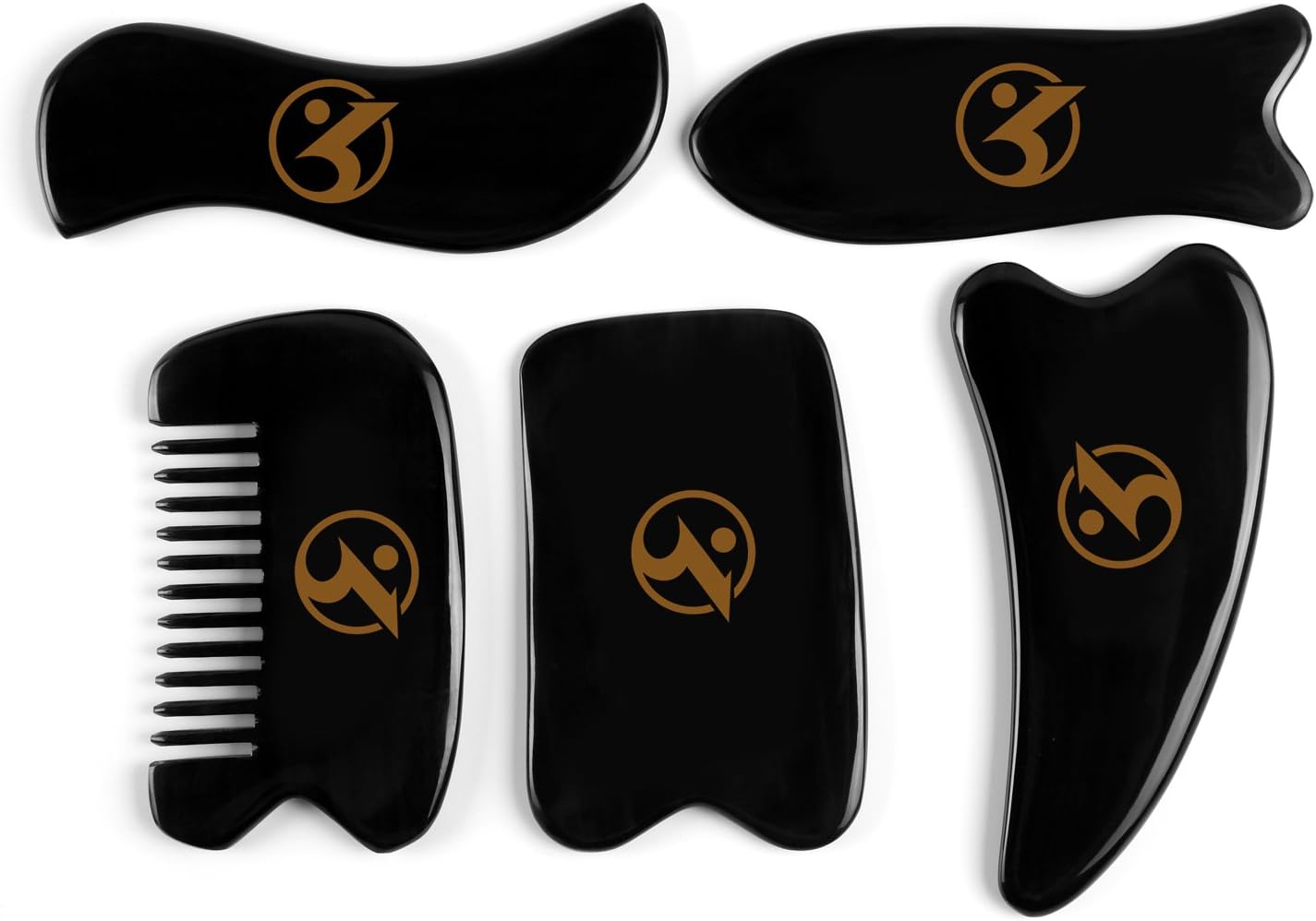 GuaSha Scraping Massage Tool,Kinglead Handmade Natural Stone Body Gua Sha Board for Graston SPA Massage Wand Physical Therapy Promote Blood Circulation Acupuncture Therapy (Black 5 Packs, 5)