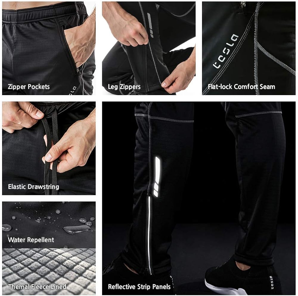 TSLA Men's Thermal Windproof Cycling Pants, Fleece Lined Outdoor Bike Pants, Winter Cold Weather Running Pants : Clothing
