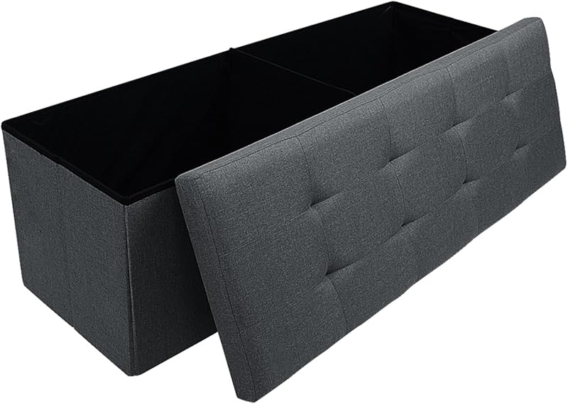 Dripex Folding Linen Storage Ottoman Gray 110x38x38 Foldable Chest 120L