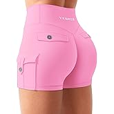 YEOREO CoreFlex Women Workout Gym Shorts with Cargo Pockets Hidden Scrunch 3.6" 4.5" Inseam No Front Seam Biker Shorts