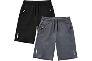 SHOOYING Boys Quick Dry Athletic Zipper Shorts Sets