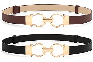VONMELLI 2 Pack Women's Leather Belts for Jeans Dress Pants Ladies Waist Belt Skinny Belt with Fashion Gold Buckle
