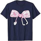Women Pink Coquette Nurse Stethoscope Bow Nurse Appreciation T-Shirt