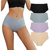 Hlizonn Women's Seamless Mid Rise Briefs Breathable Ladies No Show Panties Comfortable Stretch Invisible Underwear 4-Pack