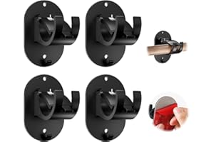 ZELVOT 4 PCS No Drill Curtain Rod Brackets, Curtain Rods No Drilling Curtain Rod Bracket Self Adhesive Curtain Rod Holder Curtain Rods Hooks for Bathroom Bedroom Kitchen (4 PCS, Black)