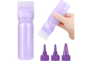 ProSuites Hair Oil Applicator Bottle with 3PCS Pointed Mouth Cover 6 Ounce Hair Dye Bottle Root Comb Applicator for Scalp (Purple)