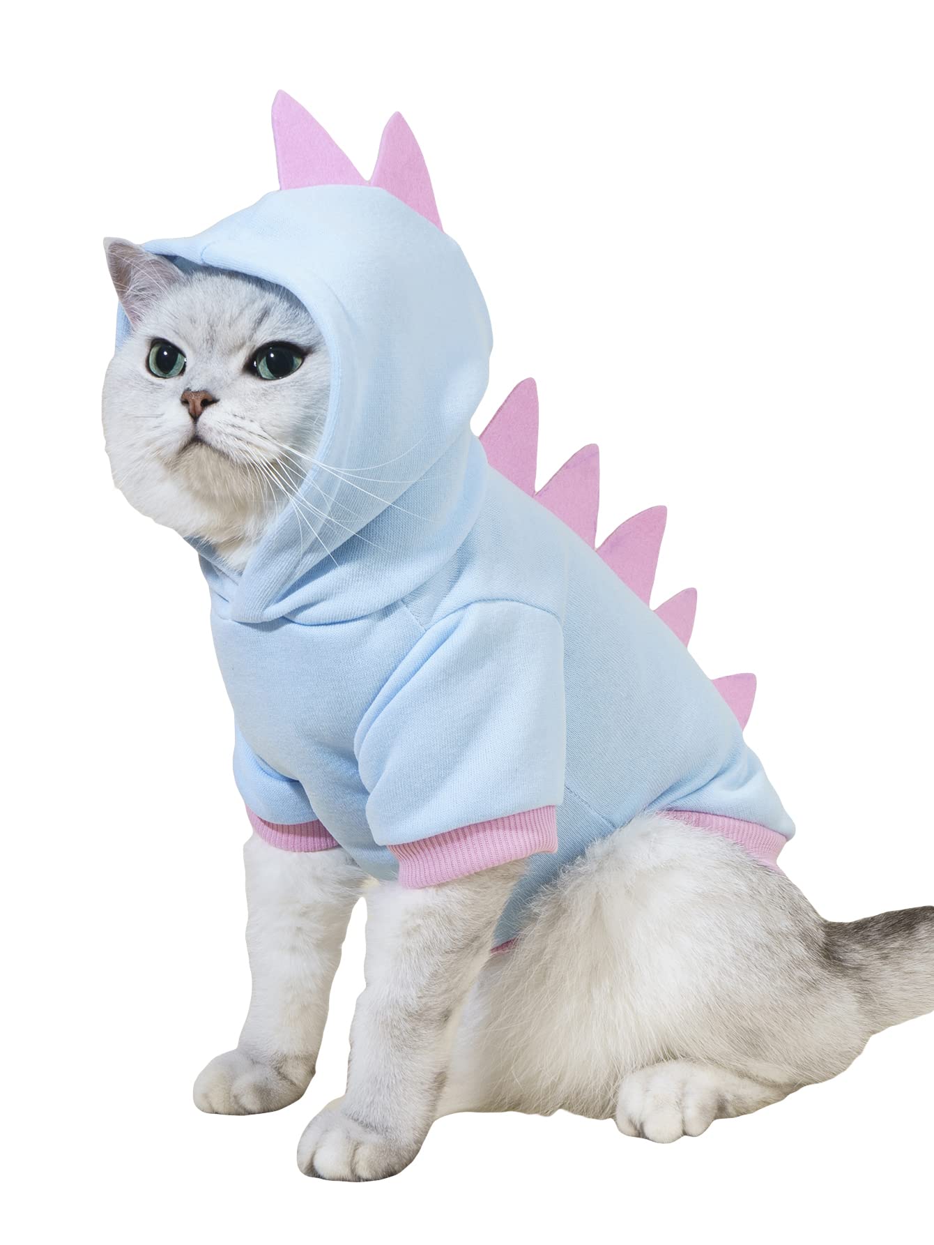Photo 1 of QWINEE Dinosaur Hoodie Warm Jacket Christmas Halloween Costume Clothes for Puppy Kitten Small Medium Dogs Cats Baby Blue X-Large