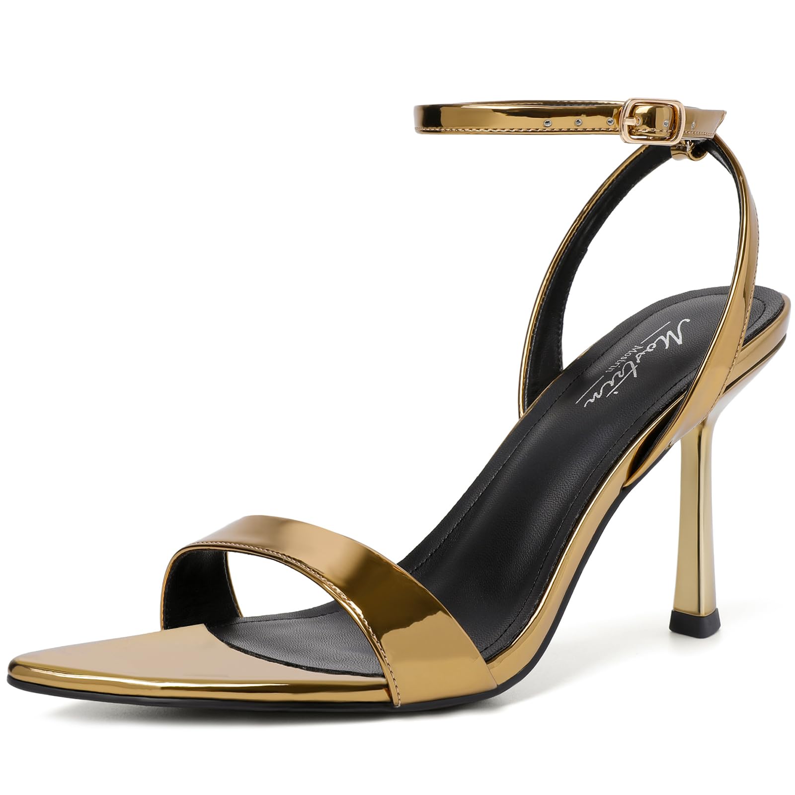 Photo 1 of Mostrin Gold Heels for Women Strappy Lace Up Ankle Strap Heels Pointed Open Toe Stiletto High Heeled Sandals for Prom, Party, Daily Size 9.5