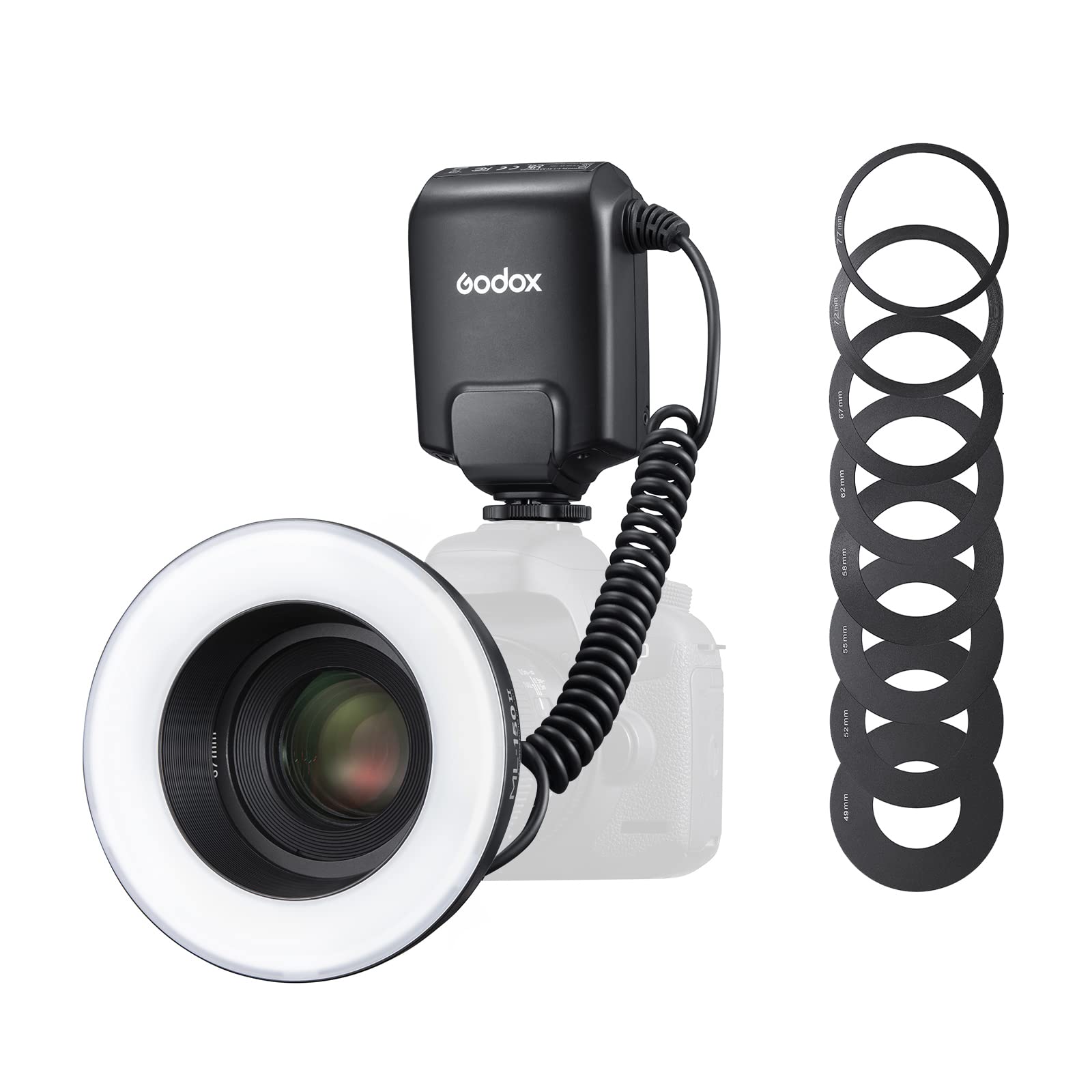Photo 1 of Godox ML150II Macro Ring Flash on Camera Ring Flash Light GN12 CCT 5800K±200K for Fuji, for Canon, for Nikon, for Sony, for Olympus Camera