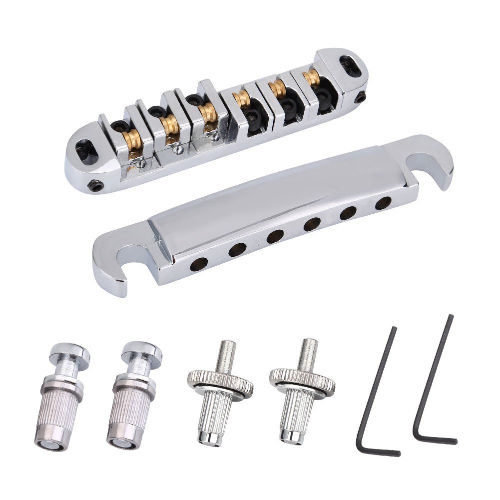 Alomejor Guitar Saddle Guitar Roller Bridge with Tailpiece Set Guitar Tremolo Saddles for 6-String Electric Guitar