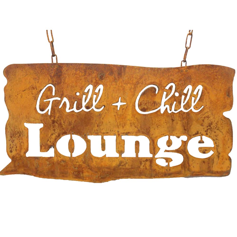 Sign Saying Board Rusty Garden Sign Patina Rust for Hanging Garden Decoration (Grill & Chill) — image 1