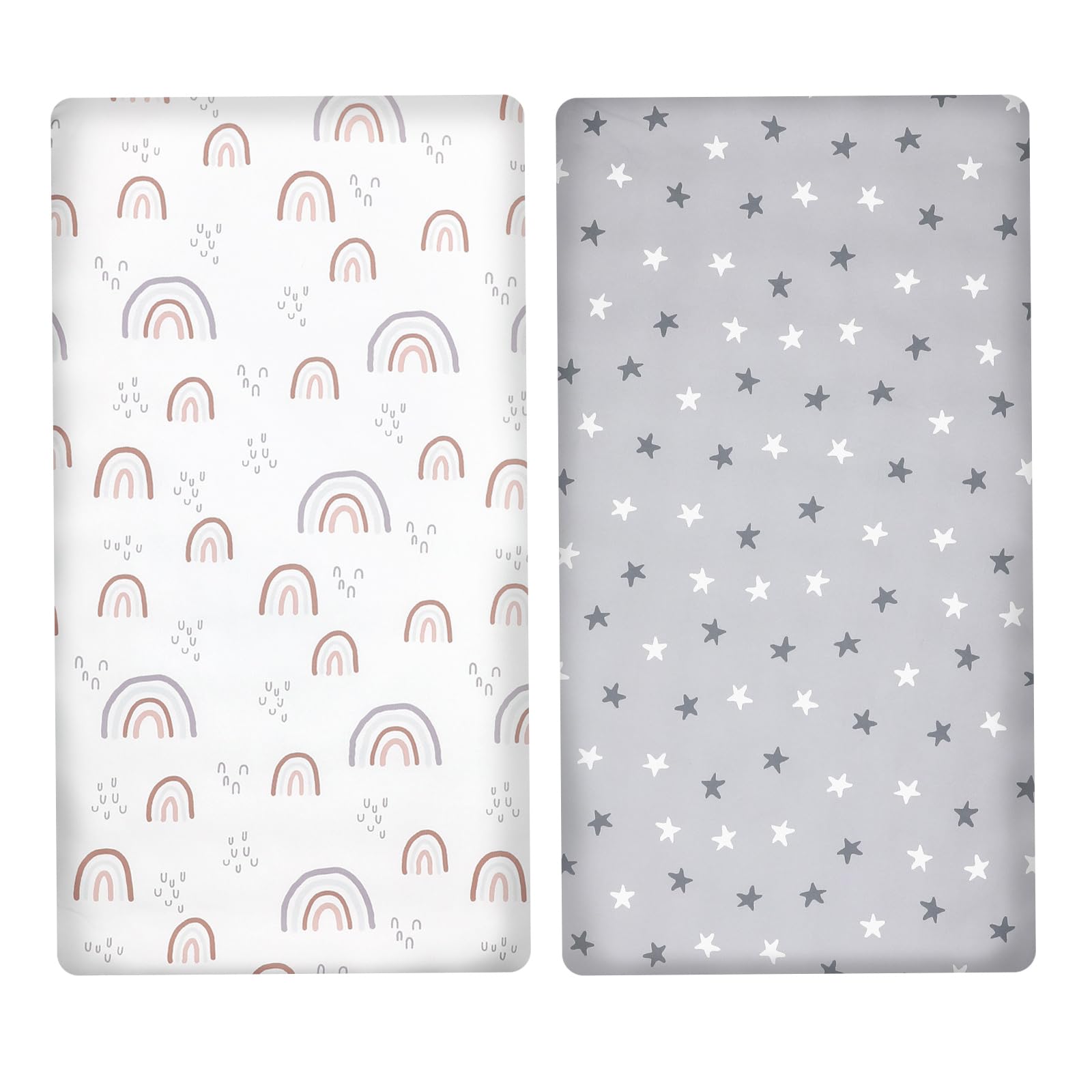 Fychuo 2 PCS Next to Me Crib Sheets, 100% Organic Cotton Cot Bed Sheets, Ultra Soft Bedside Crib Fitted Sheets Bassinet Sheets Mattress Cover for Bedside Cribs up to 82 X 41cm, Rainbow & Star