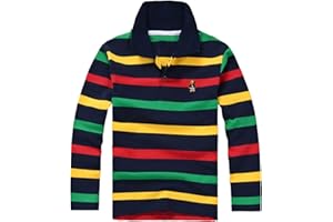 GENERIC Kids School Uniform Polo Shirts for Boys Striped Long Sleeve Performance Golf T Shirts Active Pullover Tops Clothes 3-14Y